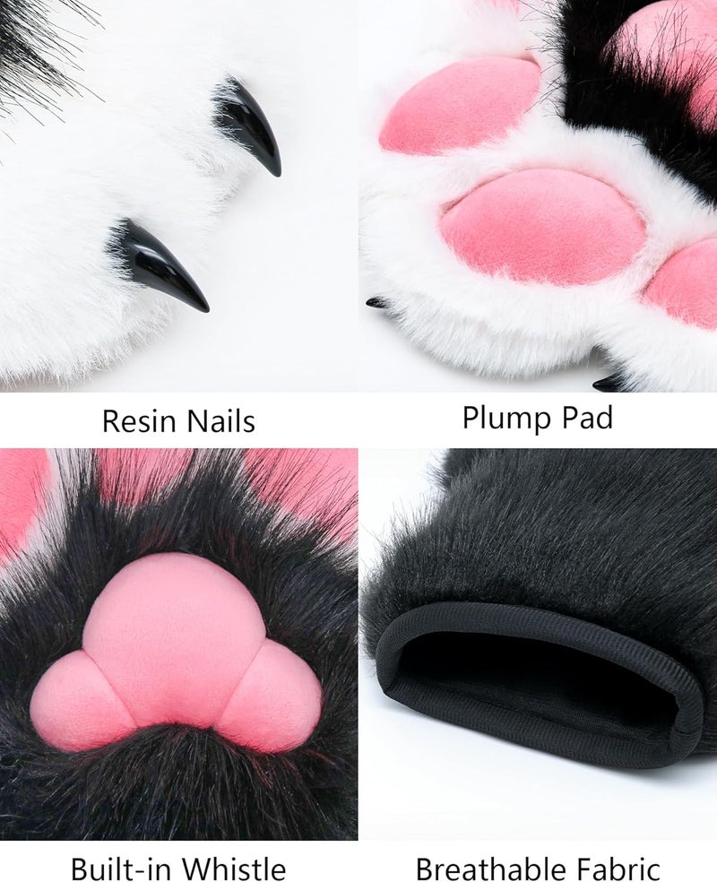 BNLIDES Cosplay Fursuit Paw Gloves Furry Claw Gloves Built-in Whistle Decompression Toys Costume Party Accessories for Adult - Image 2